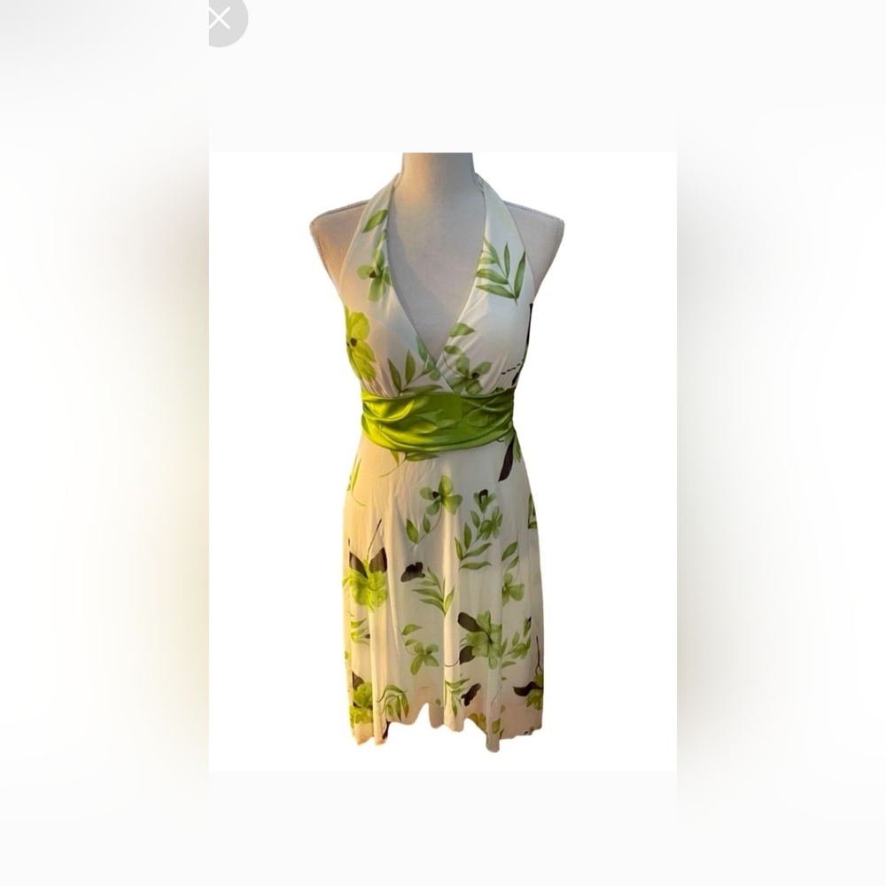Elegant Green and White High-low Halter Dress
